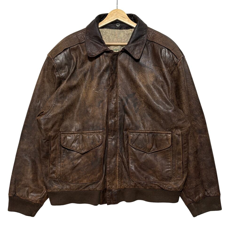 VTG 70’s Bomber Zip Up Faded Patina Leather Jacket Men’s M Brown